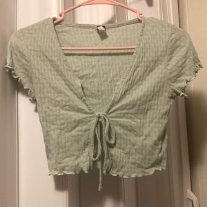 Cute Knit Short Sleeve Tie Front Top XS